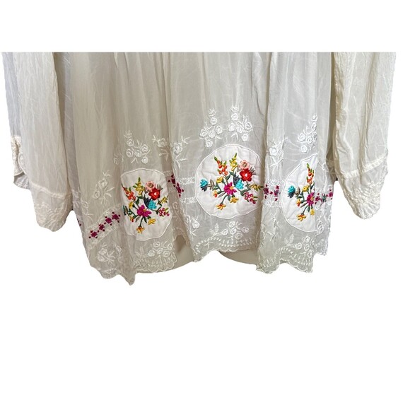 Johnny Was Size Large Embroiderer Lace Long Sleeve Cream V-Neck Blouse Top - Picture 6 of 8